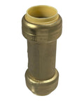 Front view brass push-fit check valve, 3/4-inch x 3/4-inch plumbing fitting for copper/PEX/CPVC