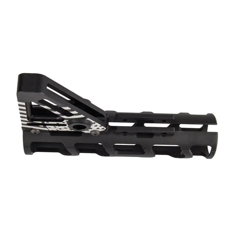 Patriot Fixed Stock for Airsoft, lightweight skeletonized design in black with white US flag pattern, side view