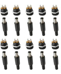 Straight Up 10 Pack Of 12V 3A 5.5 X 2.1 Mm Dc Power Male Plugs And Female Jacks featuring panel mount screw nuts arranged in rows.
