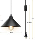 Plug In Pendant Light With 13 Ft Adjustable Copper Wire Industrial Farmhouse Hanging Fixture With On Off Switch UL certified