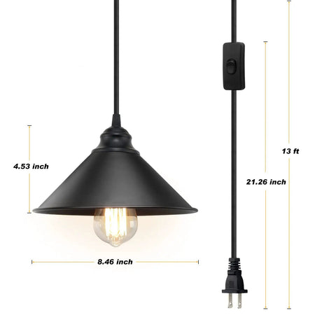 Plug In Pendant Light With 13 Ft Adjustable Copper Wire Industrial Farmhouse Hanging Fixture With On Off Switch UL certified