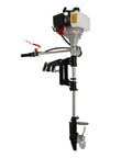 Beast 2 Stroke 2.3 HP Outboard Motor with heavy duty air cooling system shown in upright position, 52CC boat engine for inflatable boats, kayaks, fishing, and yachts, aluminum iron copper construction.