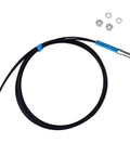FU610 Fiber Optic Sensor for Diffuse Reflective Digital Sensing, 1m cable, M6 probe, black color, shown with accessories.