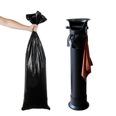 Espresso Knock Box Garbage Bags 13x35 Inches 100 Pack next to floor-standing dump bin