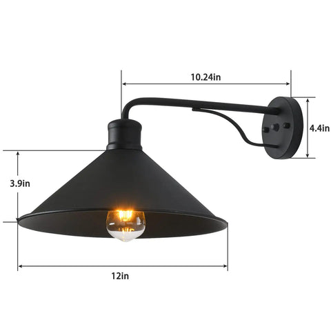 Side view of Dope 12 Inch Exterior Barn Style Porch Light with black finish and dusk-to-dawn sensor