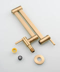 Brushed Gold Wall Mount Pot Filler Faucet With Folding Reach And Brass Construction Sixteen Point Seven Inch Extension Single Hole Install
