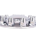 Chrome Wheel Cover Set For Semi Trucks 33mm Lug Nut Covers showing dome top design and shiny chrome finish on flat surface.