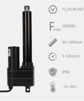 Badass 10000N IP67 Linear Actuator With Mechanical Clutch And 1000mm Stroke side view showcasing the entire actuator features and specs.
