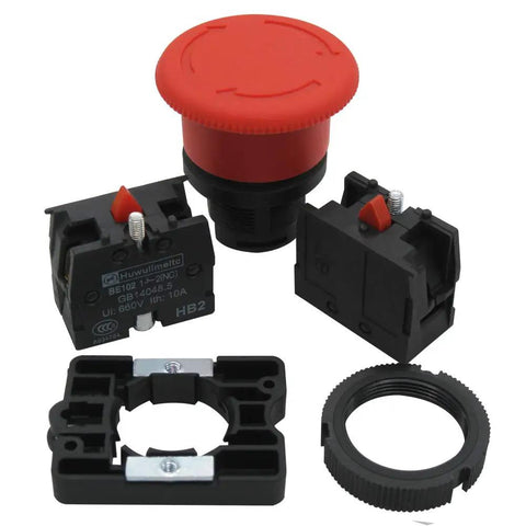 Red 22mm Mushroom Emergency Stop Push Button Switch 2NC Latching With Panel Mount 660V AC 10A 2 Pack Adjustable Mount Hole