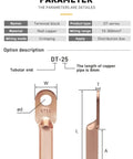 Heavy Duty Cold Crimp Fork Terminals, Uninsulated DT35 Wire Connectors measurements and details for automotive use.