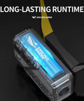 Rechargeable LED Lighted Glasses With Motion Sensor And Touch Control Five Mode Hands Free Headlight Eyewear For Night Running Camping And Cycling USB C Trail Ready Glasses Built Different And Shine Bright battery pack with blue light and controls.