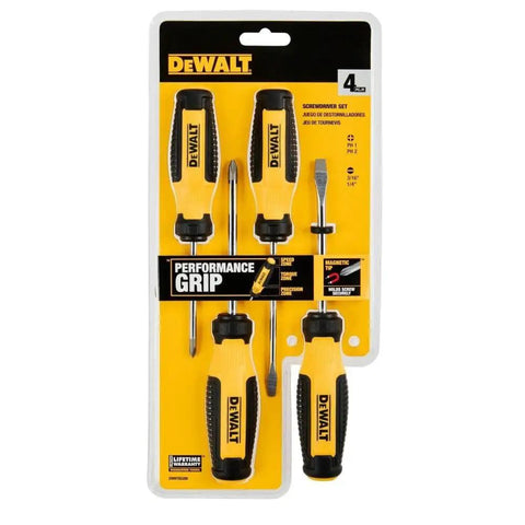 4 Piece Fixed Bar Screwdriver Set With Magnetic Tips, Precision Sanded Bits, Ergonomic Performance Grip Handles, and Tip ID