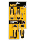 Four Piece Screwdriver Set With Ergonomic Quad Lobular Handle Slip Resistant Rubber Grip And Precision Machined Tips in packaging