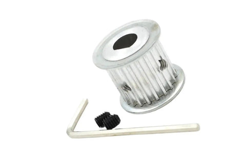 Premium 20 Tooth Timing Pulley And Synchronous Belt Kit Aluminum Alloy Construction with mounting screw and hex key.