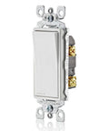 Decora Rocker Single Pole AC Quiet Switch 15 Amp 120/277 Volt Grounding Residential Grade Built To Last With Easy Wire Terminals For Tungsten Fluorescent Or Resistive Loads No Fuss white rocker switch side view