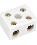 2-way ceramic terminal block, white porcelain electrical connector with screw terminals.
