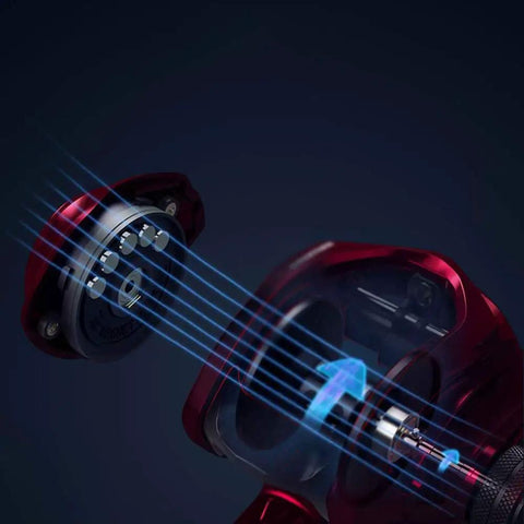 Magnetic Brake Wheel Fishing Reel For Outdoor Use With Anti Explosion Line System, showing detailed interior mechanism and light effects