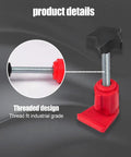 Close-up of a threaded clamp from the Real Deal Camshaft Locking Tool Kit, featuring red plastic and metal design for timing alignment.
