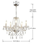 6 Light Black Crystal Chandelier With K9 Crystals, Modern Ceiling Fixture With dimensions for various room designs