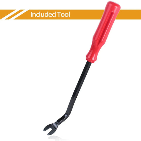 Tool included with 120 Pc Gm Door Panel Clips Kit For Chevy Buick Gmc Truck Suv, featuring a red handle and black metal lever.