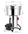 Beast 4500W Electric Grain Mill Grinder with funnel and motor, dimensions displayed, all-copper, high-speed motor for home or farm use