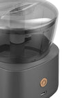 DimyFew Portable Electric Meat Grinder With Stainless Steel Blade And Non Slip Handle. Compact gray food processor for chopping.