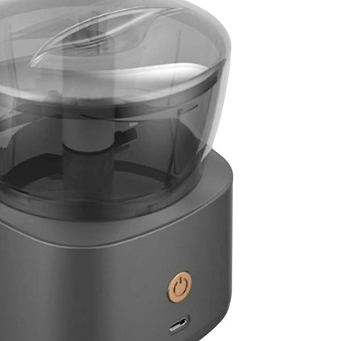 DimyFew Portable Electric Meat Grinder With Stainless Steel Blade And Non Slip Handle. Compact gray food processor for chopping.