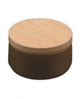 Straight Up Airtight Glass Coffee Canister With Rustic Wood Lid For Fresh Beans Tea Sugar Nuts Wide Mouth Food Storage Jar showing the lid and body.