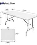 6 Foot Folding Table Portable Beefy Heavy Duty Plastic Fold In Half Utility Table for Indoor Outdoor Use dimensions