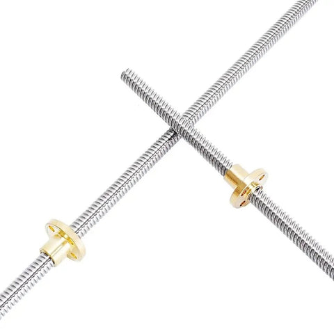8mm T8 Threaded Trapezoidal Lead Screw For 3D Printers, Stainless Steel, 1mm Or 2mm Pitch, Lead Options From 1mm To 20mm, Lengths 100mm To 550mm, Includes T Shape Design, Pro Grade For Precision Motion And Smooth Travel. stainless steel lead screws with brass nuts