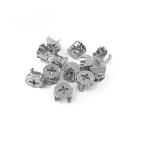 Three In One Eccentric Wheel Connector Nut Set 20 Piece Zinc Alloy Nickel Plated for cabinets and furniture panels