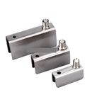 Three sizes of Two Pack Stainless Steel Glass Door Hinges for 5-8mm, 8-10mm, and 10-12mm Frameless Panels, Pivot Clamp Hardware Set