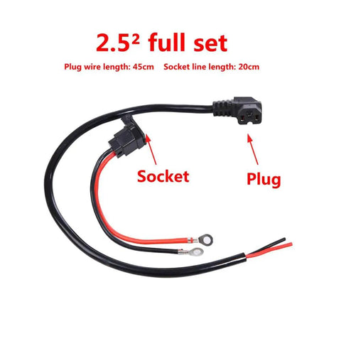 Universal Three Hole EBike Charger Socket With 12AWG Electric Vehicle Connector Plug For Electric Scooters, 45cm Lead