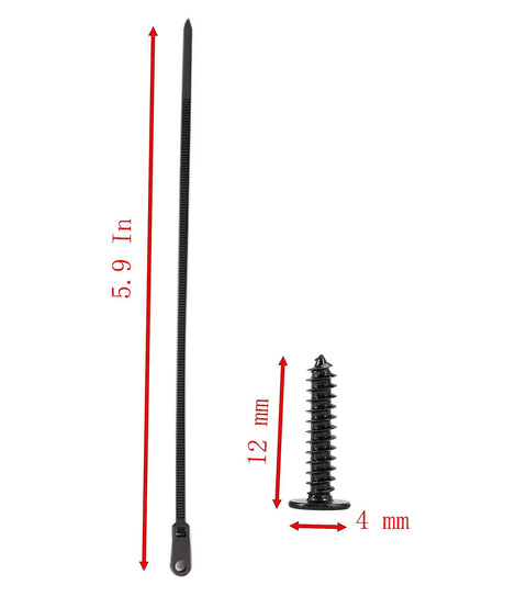 Black 5.9 Inch Nylon Zip Ties With Screw Holes Kit, 100 Pack Zip Ties And 100 M4 X 12 Stainless Steel Screws For Daily Fastening