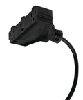 Close-up of plug end with three outlets on 12-gauge cord from 40 Foot 12 Gauge Retractable Power Cord Reel With Auto Rewind Spring Loaded