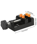 Heavy Duty Mini Drill Press Vise Clamp For Jewelry Milling And Wood Carving Rock Solid Bench Vice with grip and measurements.