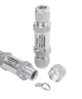 Front view of 304 stainless steel compression union filter valve with fittings, 3/4 inch, for gas tubing