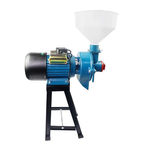 Side view of Beast 2200W Electric Grain Mill Grinder for heavy-duty commercial use with funnel and steel construction.