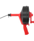Heavy Duty Manganese Steel Drain Auger And Thirty Two Foot Plumbing Snake For Kitchen Bathroom Pipe Unclogging With Kink Resistant Coating shown from side view.