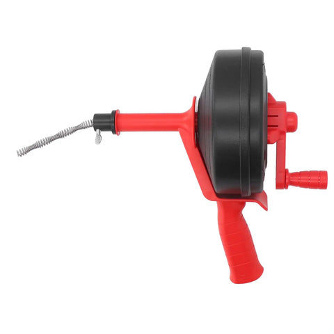 Heavy Duty Manganese Steel Drain Auger And Thirty Two Foot Plumbing Snake For Kitchen Bathroom Pipe Unclogging With Kink Resistant Coating shown from side view.