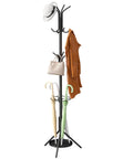Freestanding Coat Rack With 12 Hooks And Umbrella Holder For Entryway Or Hallway Sturdy Metal Tree Stand In Black Floor Standing Hanger