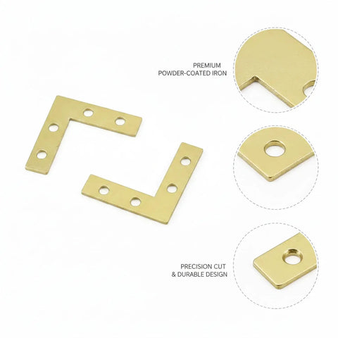 1.57 Inch L Shaped Corner Bracket Gold Iron Angle Brace For Furniture Assembly And DIY Repairs, close-up of design and material
