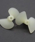 White Nylon 2 Blade RC Boat Propellers, 22mm Diameter, showing pair of durable model ship props.