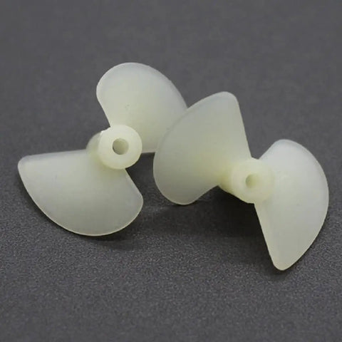 White Nylon 2 Blade RC Boat Propellers, 22mm Diameter, showing pair of durable model ship props.