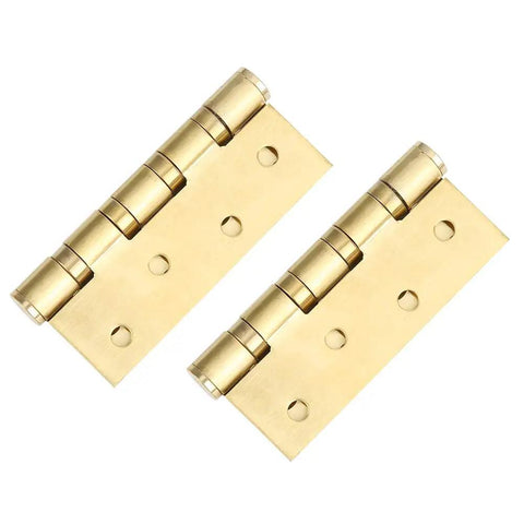 Rock Solid Heavy Gauge Stainless Steel Door Hinges With Hydraulic Buffering And Brushed Metal Hardware Built Tough For Dead Quiet And Butter Smooth Cabinet Swinging, brass finish, two hinges.