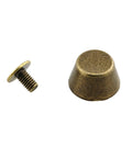 Badass 25 Piece Bronze Bucket Foot Studs With Screw Back Spike Rivets, Legit 1/2 Inch Zinc Alloy Hardware For Handbags And Leather Crafting Projects close-up of bronze bucket foot stud and screw.