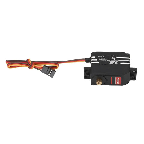 Heavy Duty Digital Servo Motor With 14kg Sick Torque And Fluid 180 Degree Rotation For RC Trucks Robots And Boats. Compact design with connecting wires.