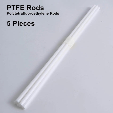 White PTFE Round Rods One Quarter Inch Diameter, Thirteen Inch Length, Pack Of Five, Six Millimeter Teflon Rods For High Temperature And Chemical Resistance
