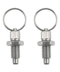 Four Heavy Duty Pull Ring Indexing Plungers With Retractable Quick Release Pins Crafted From Stainless Steel, M16 Thread view.