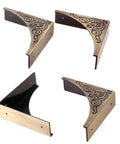 Antique Bronze Metal 4 Pack Corner Protectors Furniture Edge Guards With Classic Carved Details for wood tables.